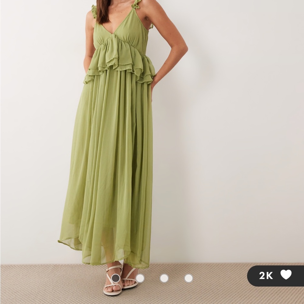 ASOS VILA Olive Green Tiered Ruffle Maxi Dress